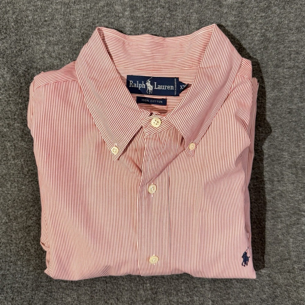 Ralph Lauren Men's Red Pinstripe Long Sleeve Button Down Shirt XXL 2XL